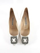 Manolo Blahnik White Silk Satin Crystal Hangisi Pumps - 36.5 / 37