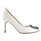 Manolo Blahnik White Silk Satin Crystal Hangisi Pumps - 36.5 / 37