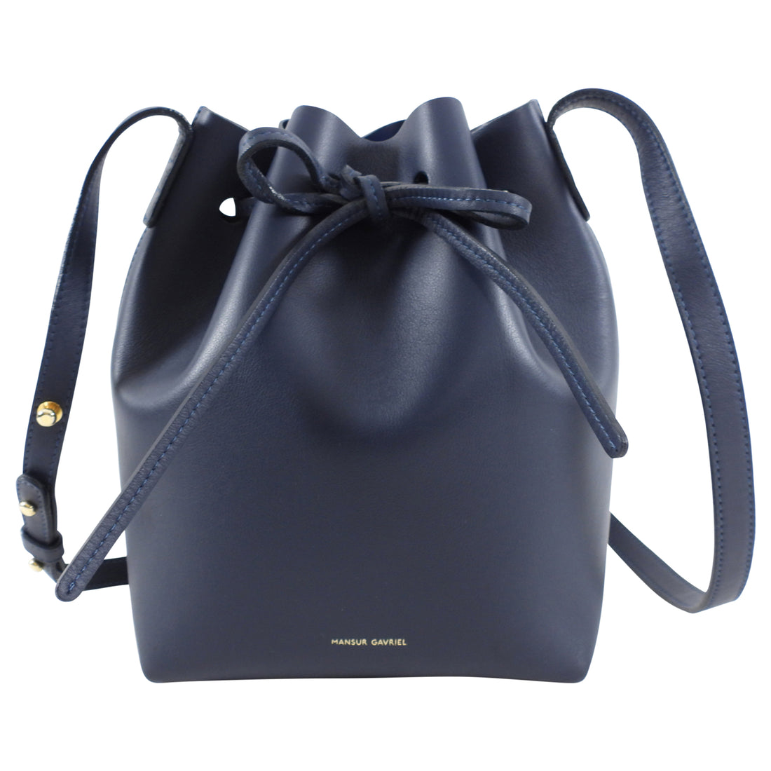 Mansur Gavriel Mini Navy Drawstring Bucket Bag