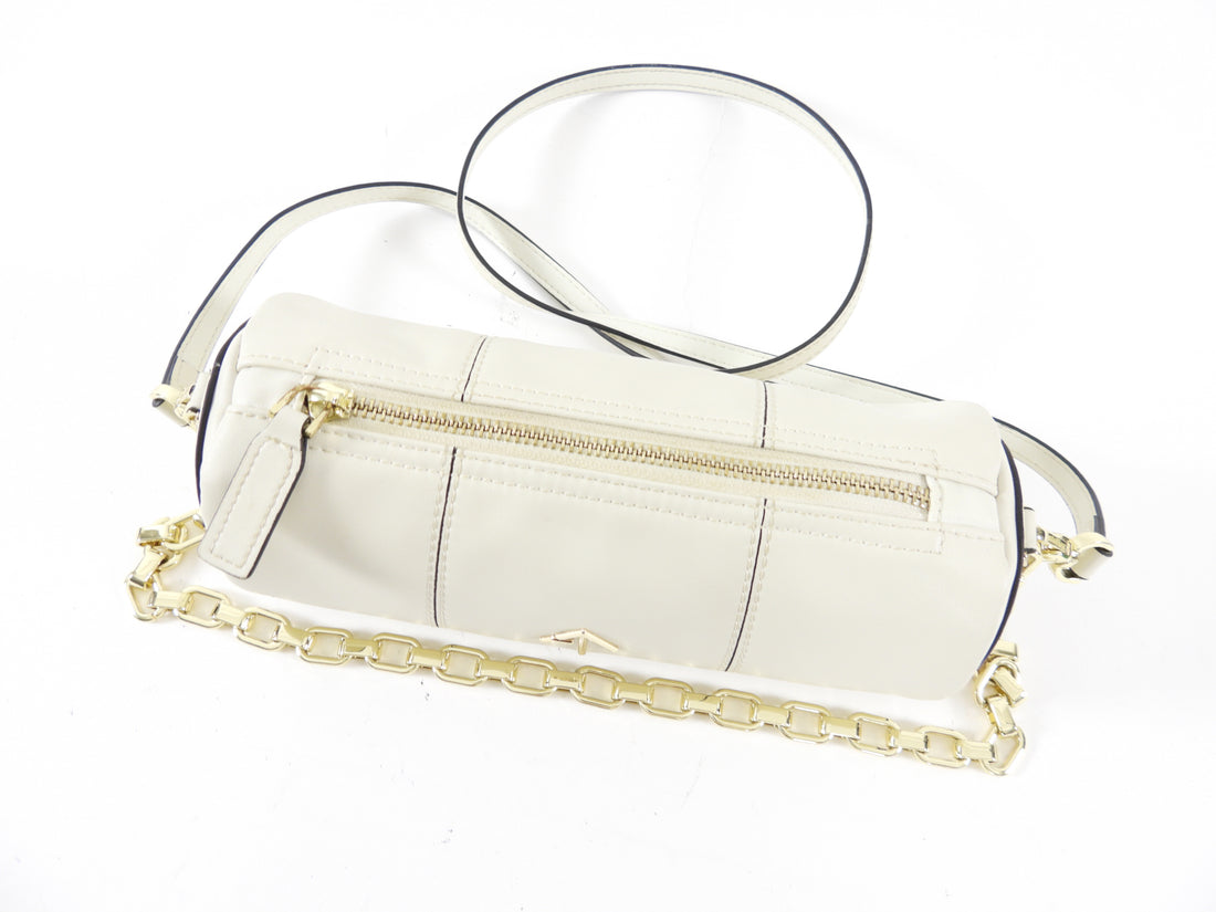 Manu Atelier Small Ivory Leather Barrel Bag with Chain Strap