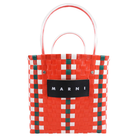 Marni Red Woven Basket Bag with Logo Detail
