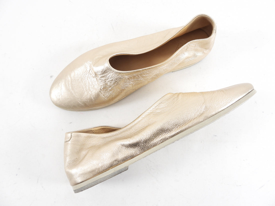 Marsell Coltellaccio Gold Metallic Leather Ballet Flat - 36 (fits EU37)