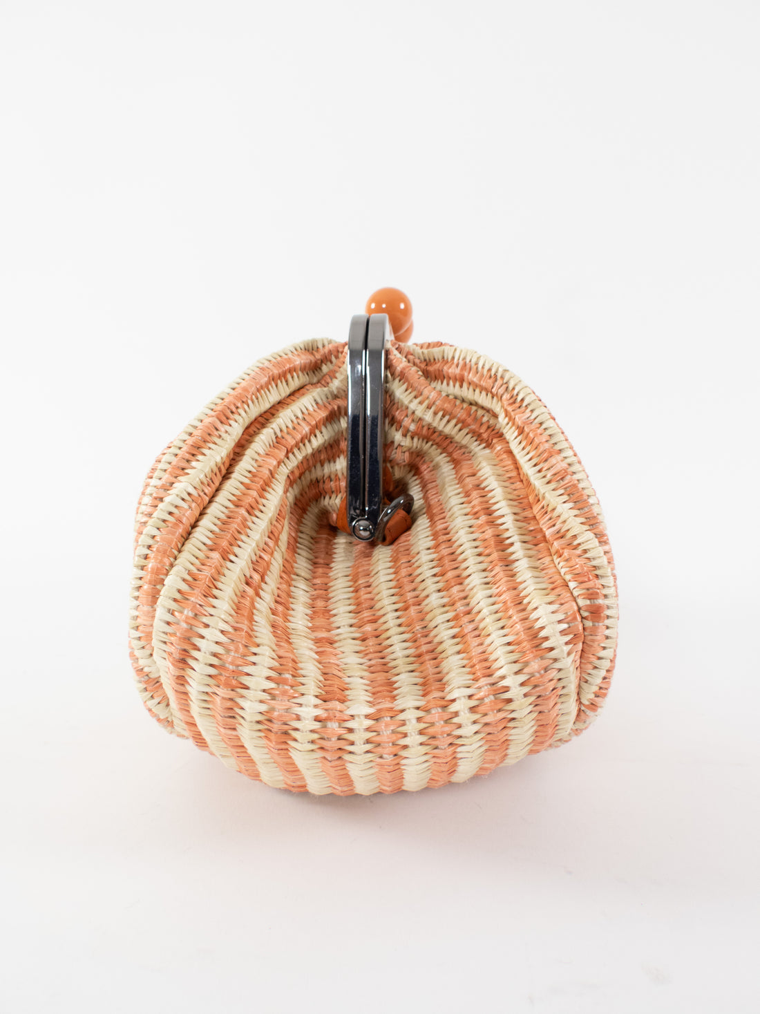 Max Mara Weekend Orange Striped Raffia Pasticcino Clasp Bag