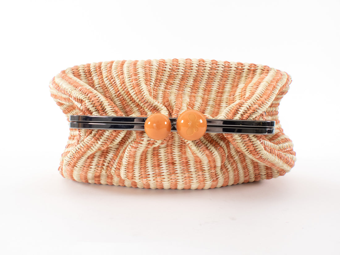 Max Mara Weekend Orange Striped Raffia Pasticcino Clasp Bag