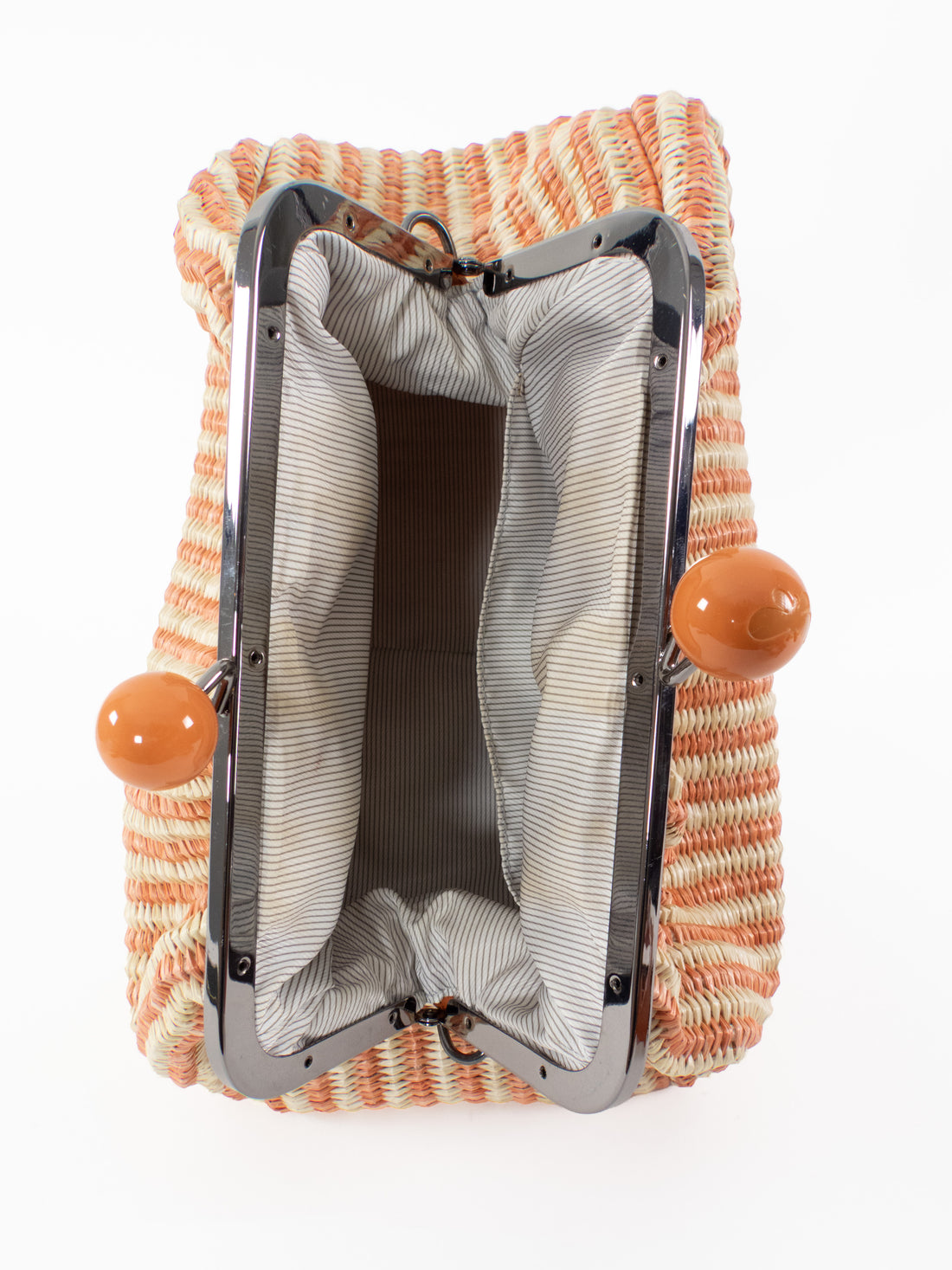 Max Mara Weekend Orange Striped Raffia Pasticcino Clasp Bag
