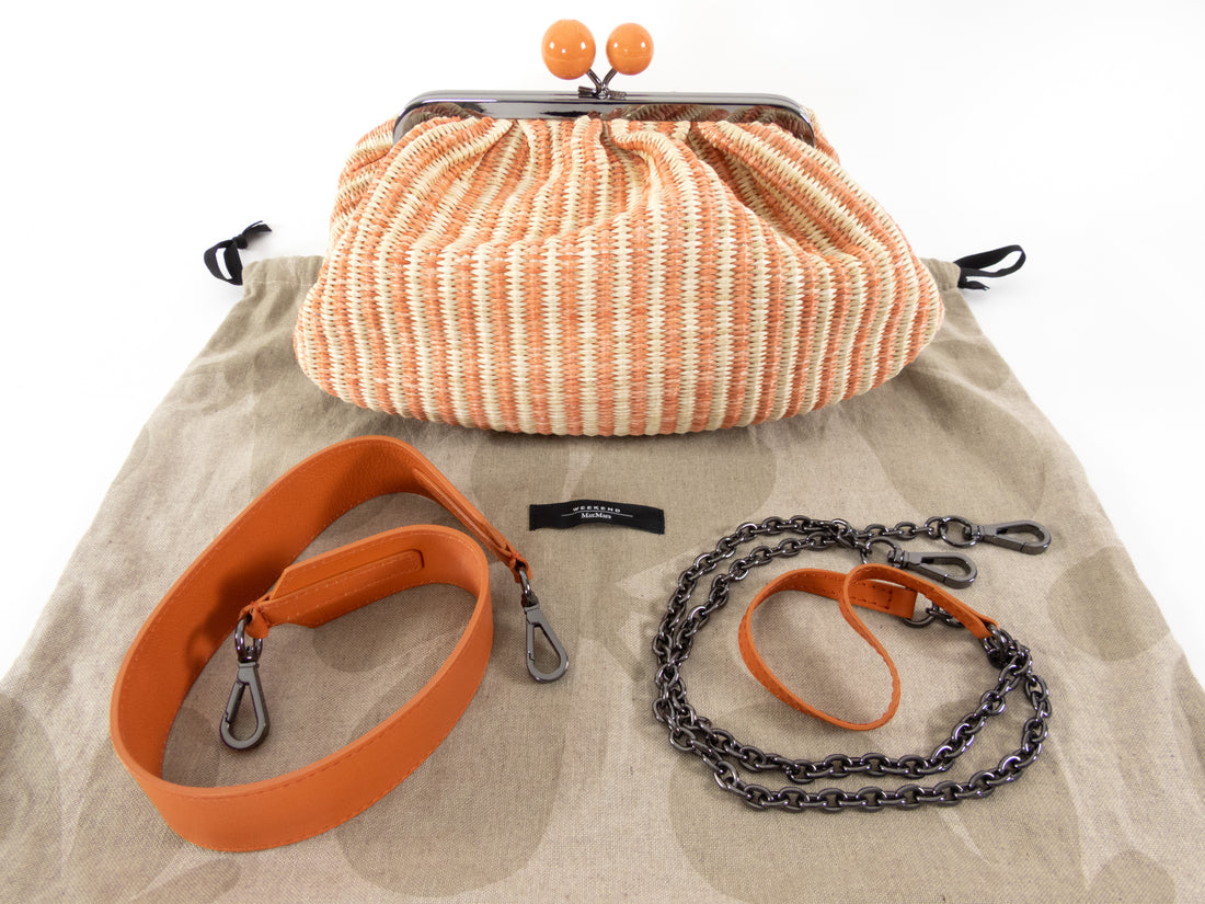 Max Mara Weekend Orange Striped Raffia Pasticcino Clasp Bag