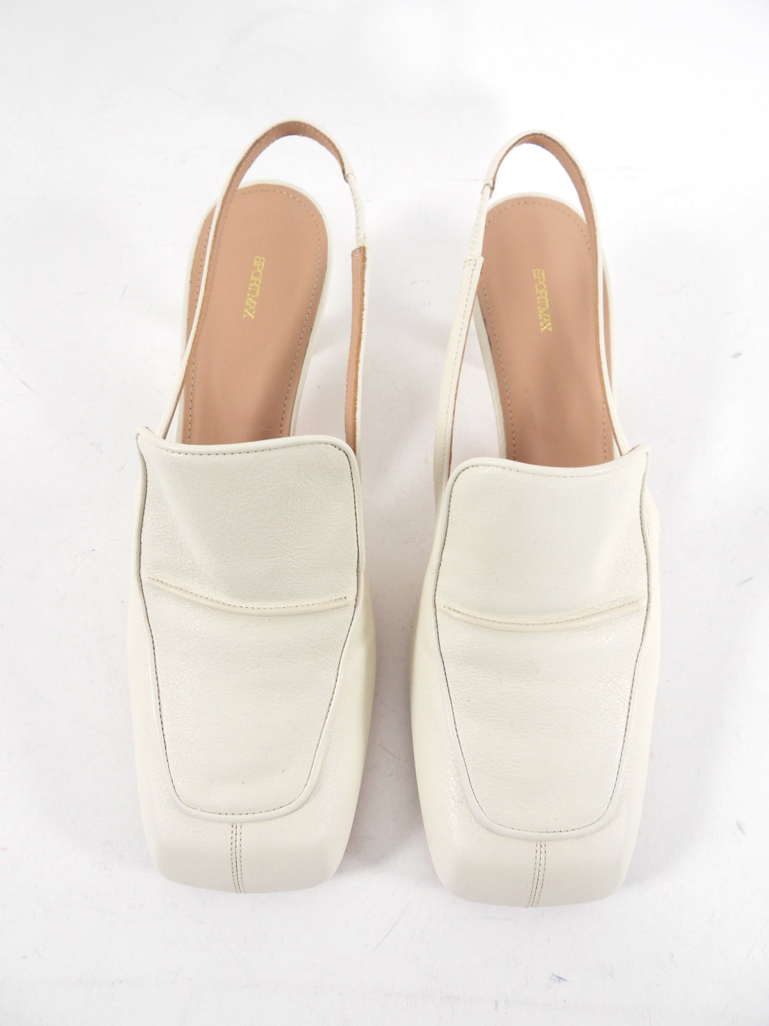 Sport Max by Max Mara Ivory Leather Slingback Mules - 39