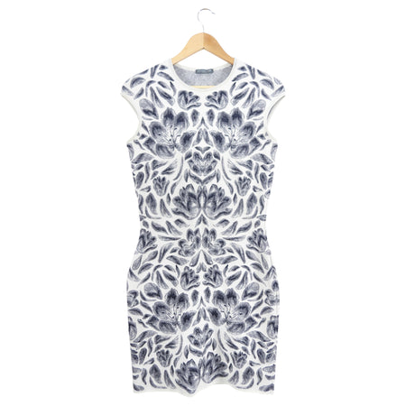 Alexander McQueen Grey White Stretch Knit Dress - L (8)