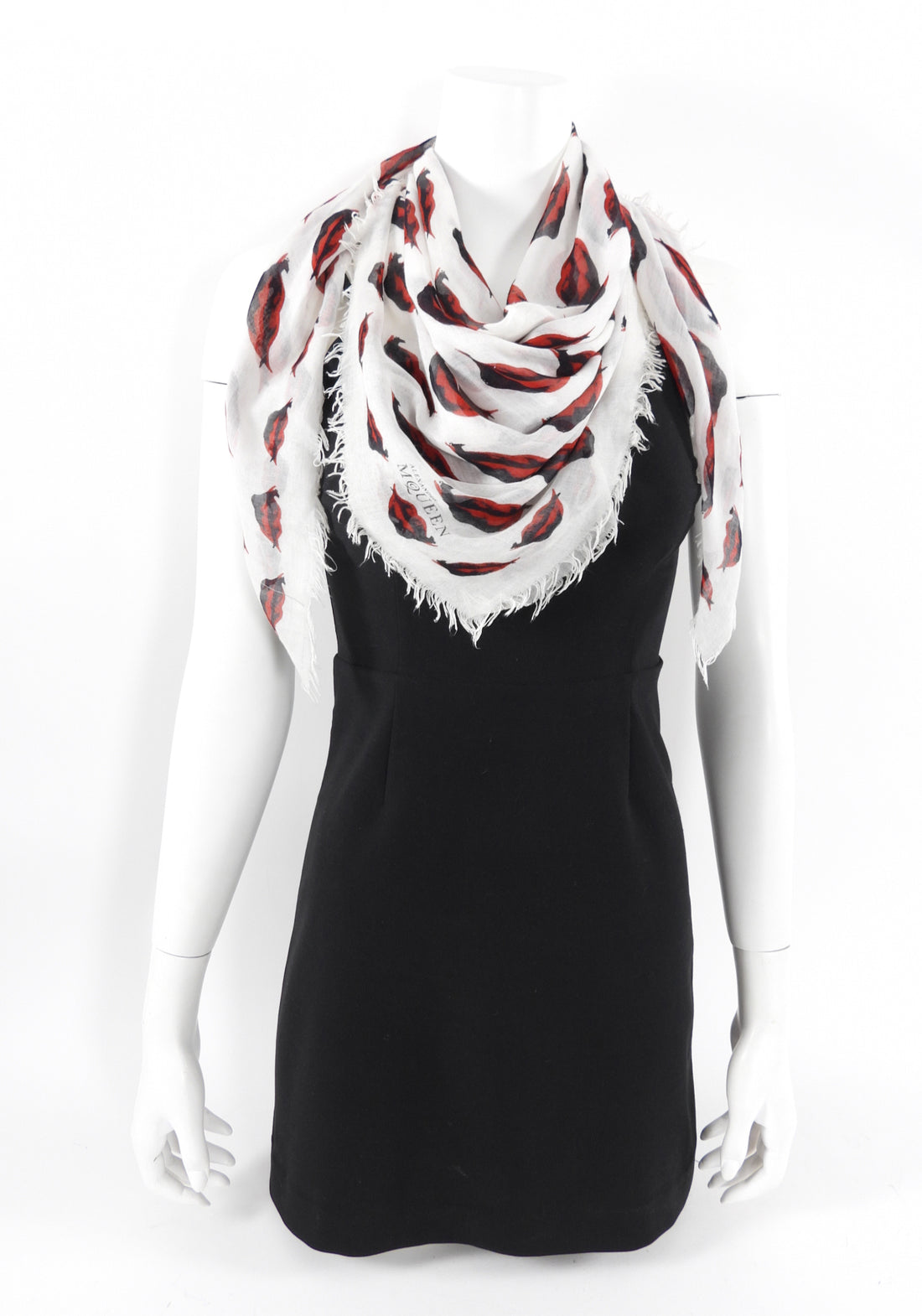 Alexander McQueen Red and White Lips Cashmere Silk Scarf