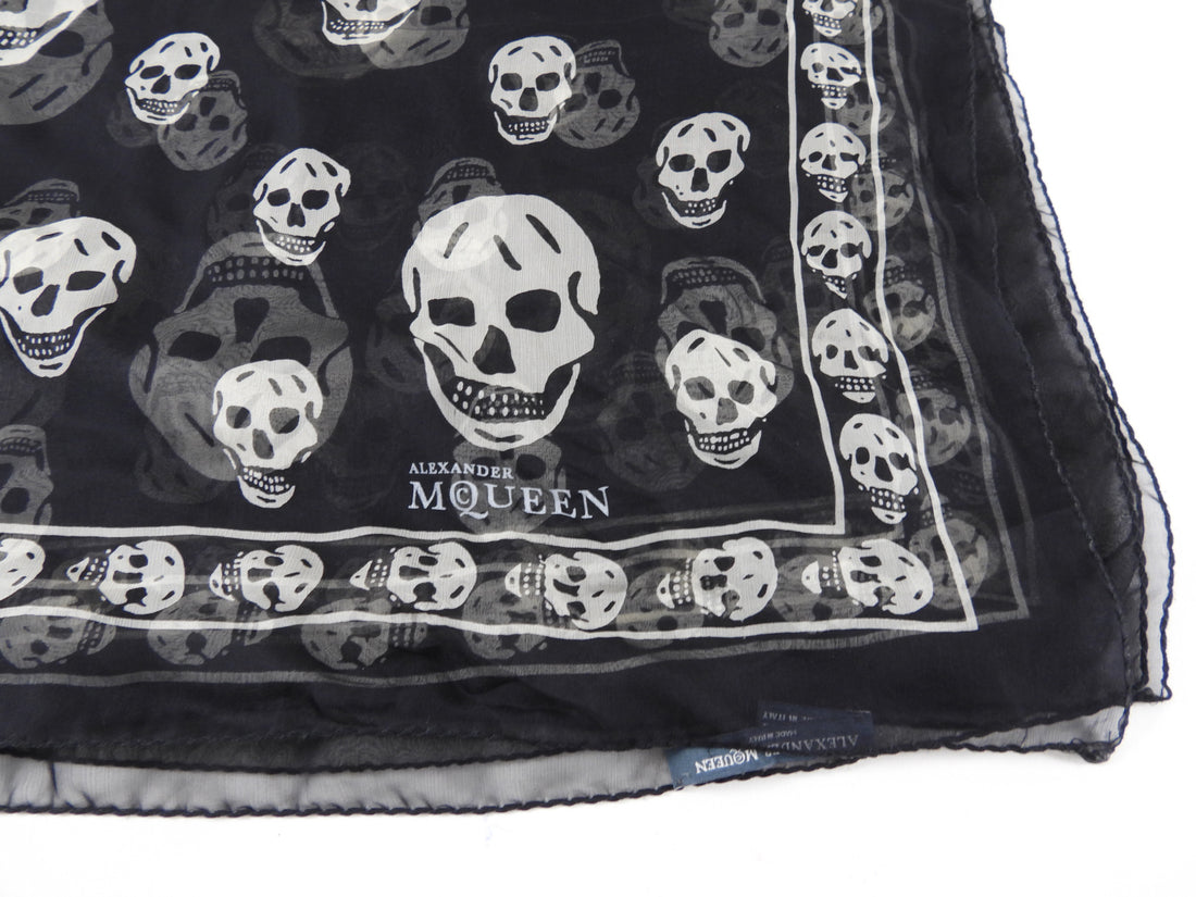 Alexander McQueen Black and White Sheer Silk Skull Shawl Scarf