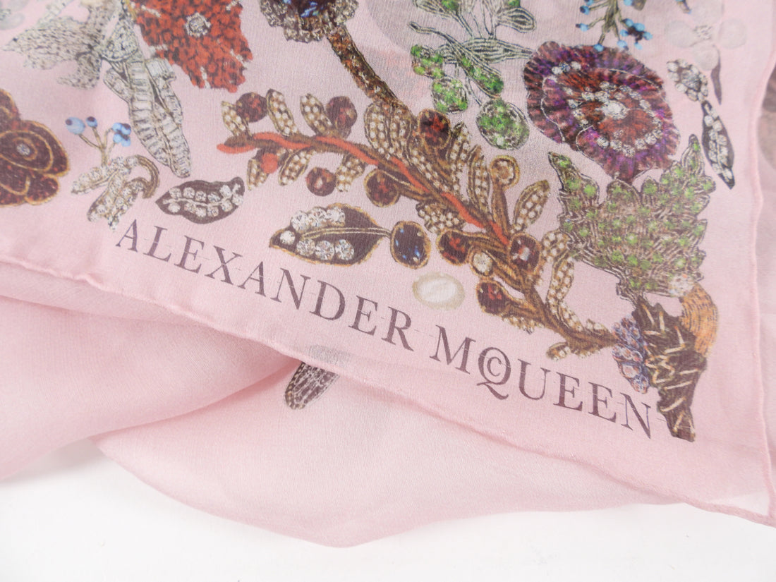 Alexander McQueen Pink Sheer Silk Chiffon Shawl Scarf