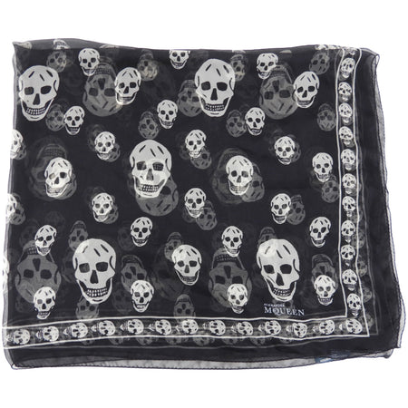 Alexander McQueen Black and White Sheer Silk Skull Shawl Scarf