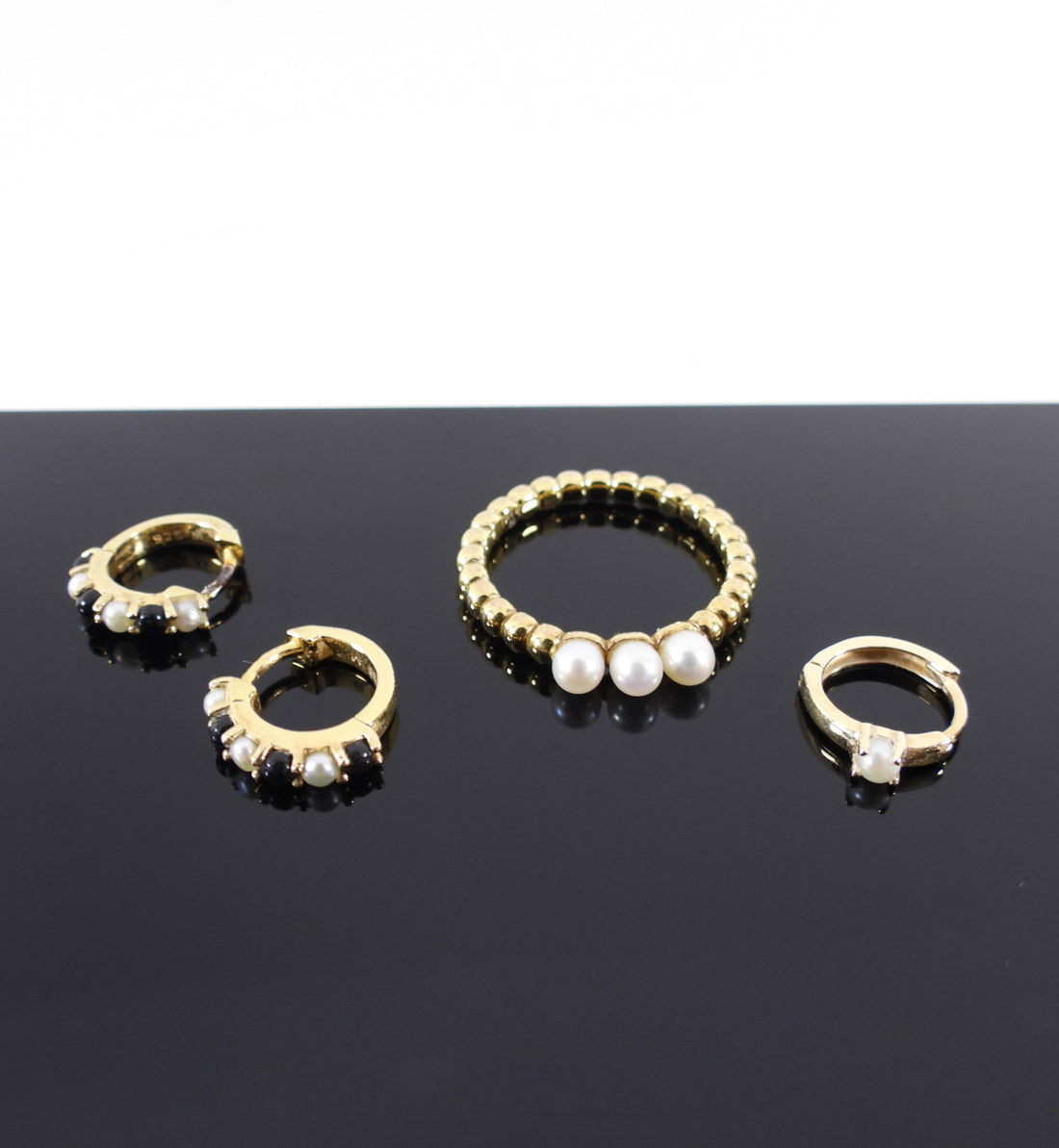 Mejuri Sterling Gold Vermeil 4pc Ring / Earrings Set