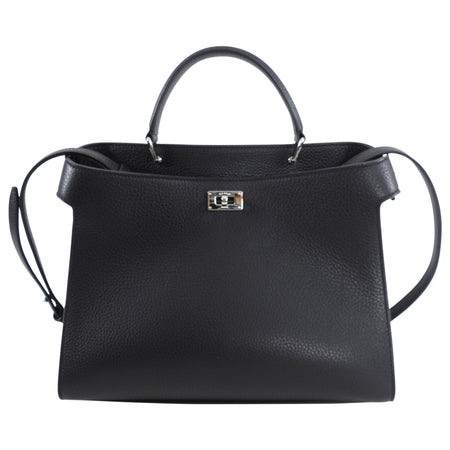 Michino Black Leather Lutece PM Top Handle Bag