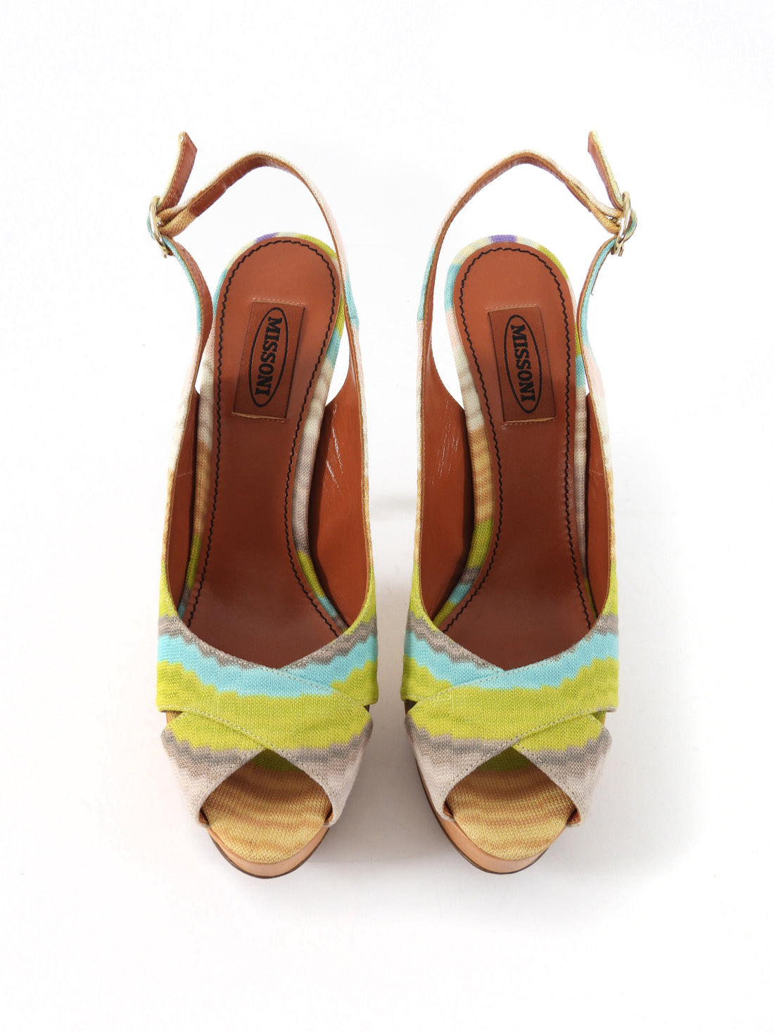 Missoni Multicolor Zig Zag Peep Toe Slingback Platform Pumps - 38