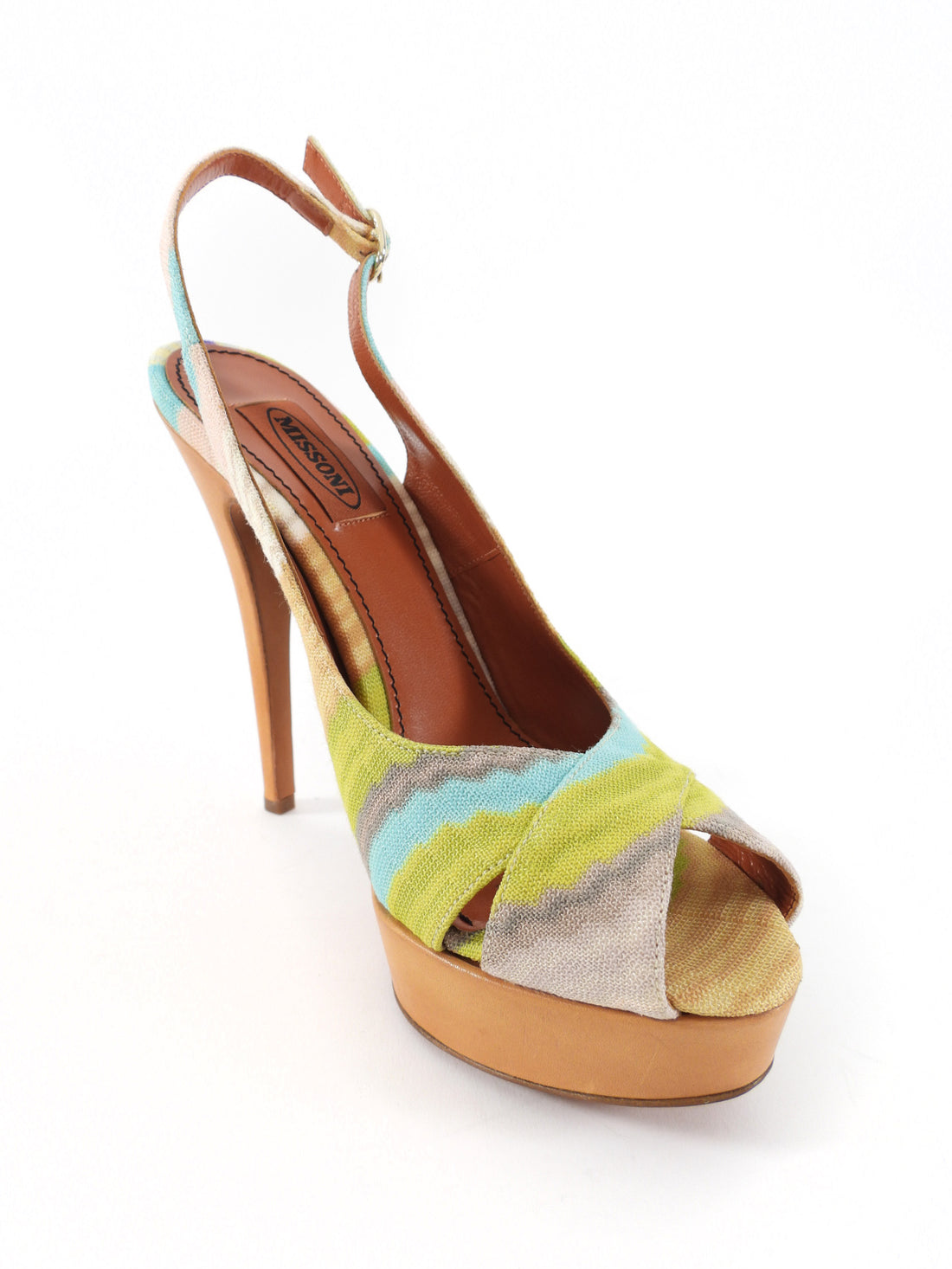 Missoni Multicolor Zig Zag Peep Toe Slingback Platform Pumps - 38