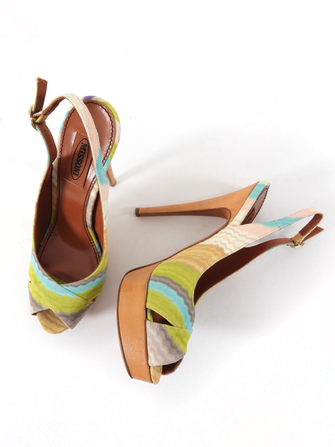 Missoni Multicolor Zig Zag Peep Toe Slingback Platform Pumps - 38