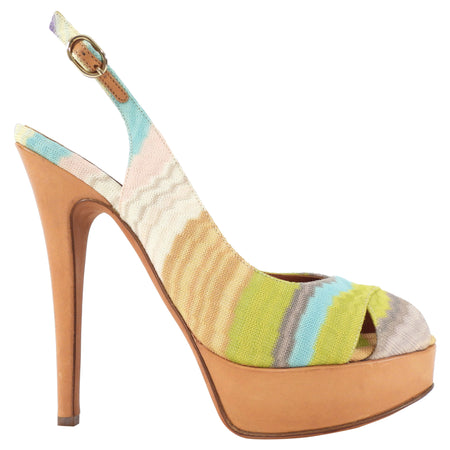 Missoni Multicolor Zig Zag Peep Toe Slingback Platform Pumps - 38