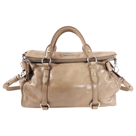 Miu Miu Beige Vitello Lux Bow Two Way Tote Bag