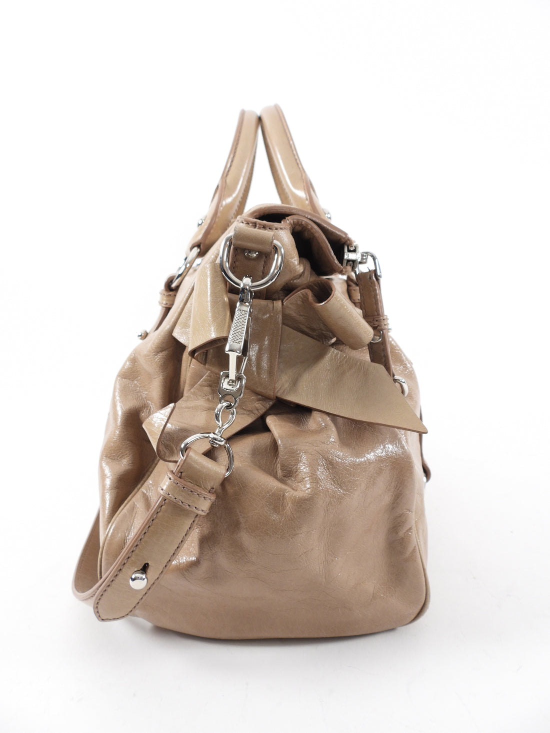 Miu Miu Beige Vitello Lux Bow Two Way Tote Bag