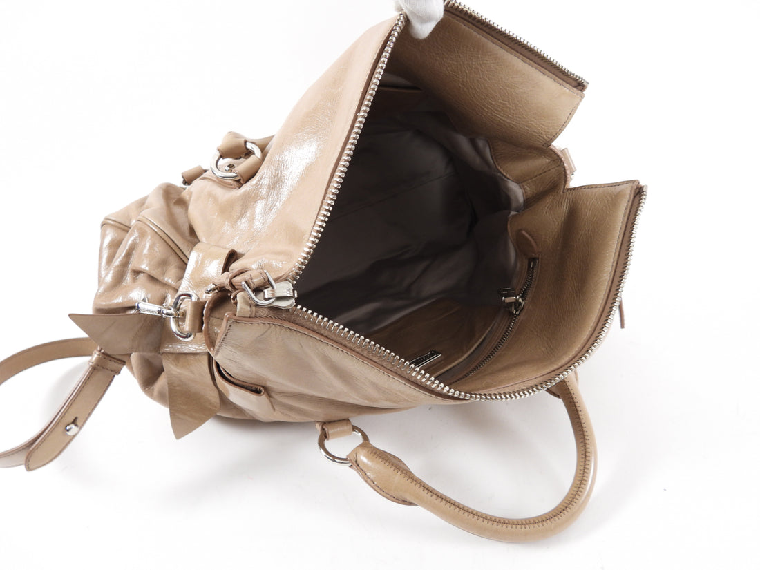 Miu Miu Beige Vitello Lux Bow Two Way Tote Bag