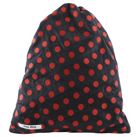 Miu Miu Black and Red Polkadot Drawstring Fabric Bag
