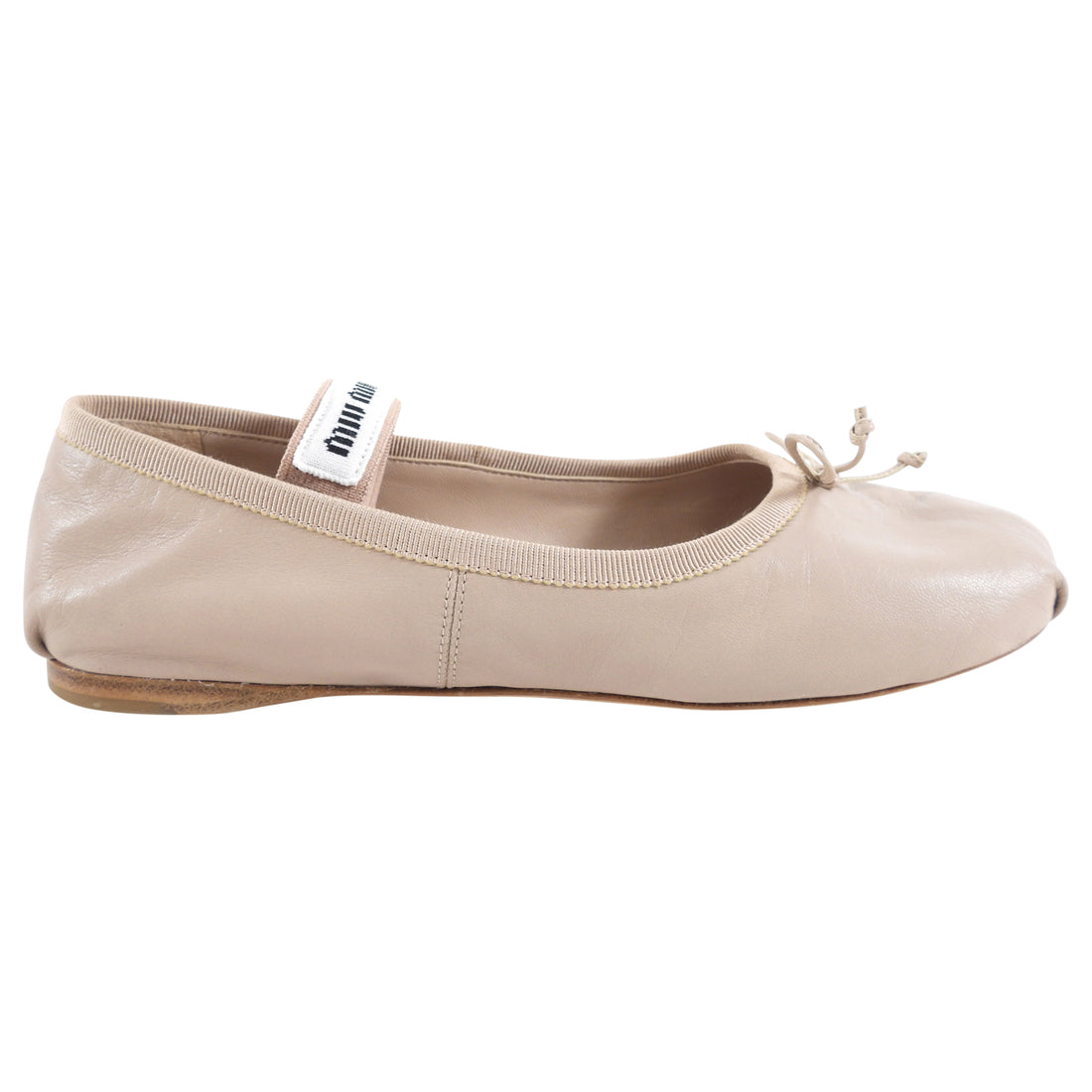 Miu Miu Beige Leather Ballerina Flat Shoes - 37