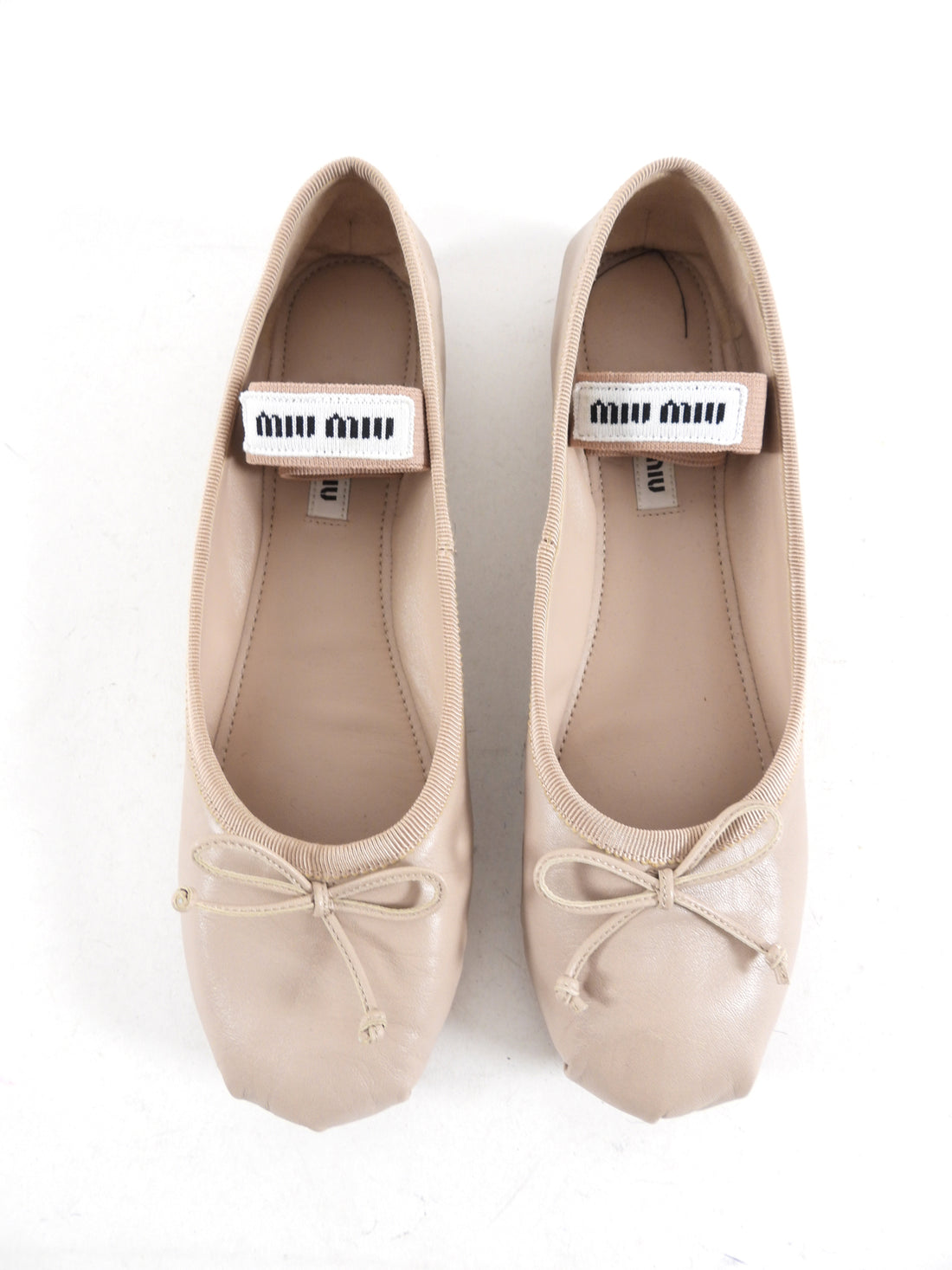 Miu Miu Beige Leather Ballerina Flat Shoes - 37