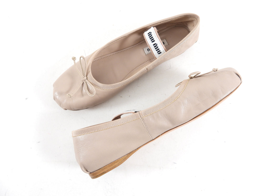 Miu Miu Beige Leather Ballerina Flat Shoes - 37