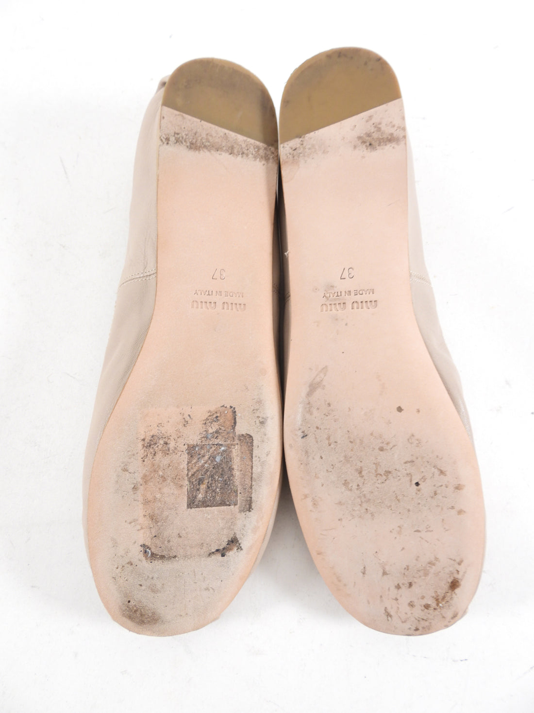 Miu Miu Beige Leather Ballerina Flat Shoes - 37