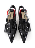 Miu Miu Black Patent Leather Buckle and Red Faux Fur Block Heels - 38