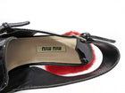 Miu Miu Black Patent Leather Buckle and Red Faux Fur Block Heels - 38