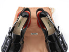 Miu Miu Black Patent Leather Buckle and Red Faux Fur Block Heels - 38