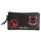 Miu Miu Black Leather Cat Patch Card Holder