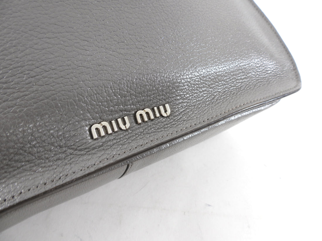 Miu Miu Grey Leather Madras Press Stud Tote Bag