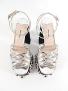 Miu Miu Silver Metallic Stud Chunky Platform Sandals - 36.5