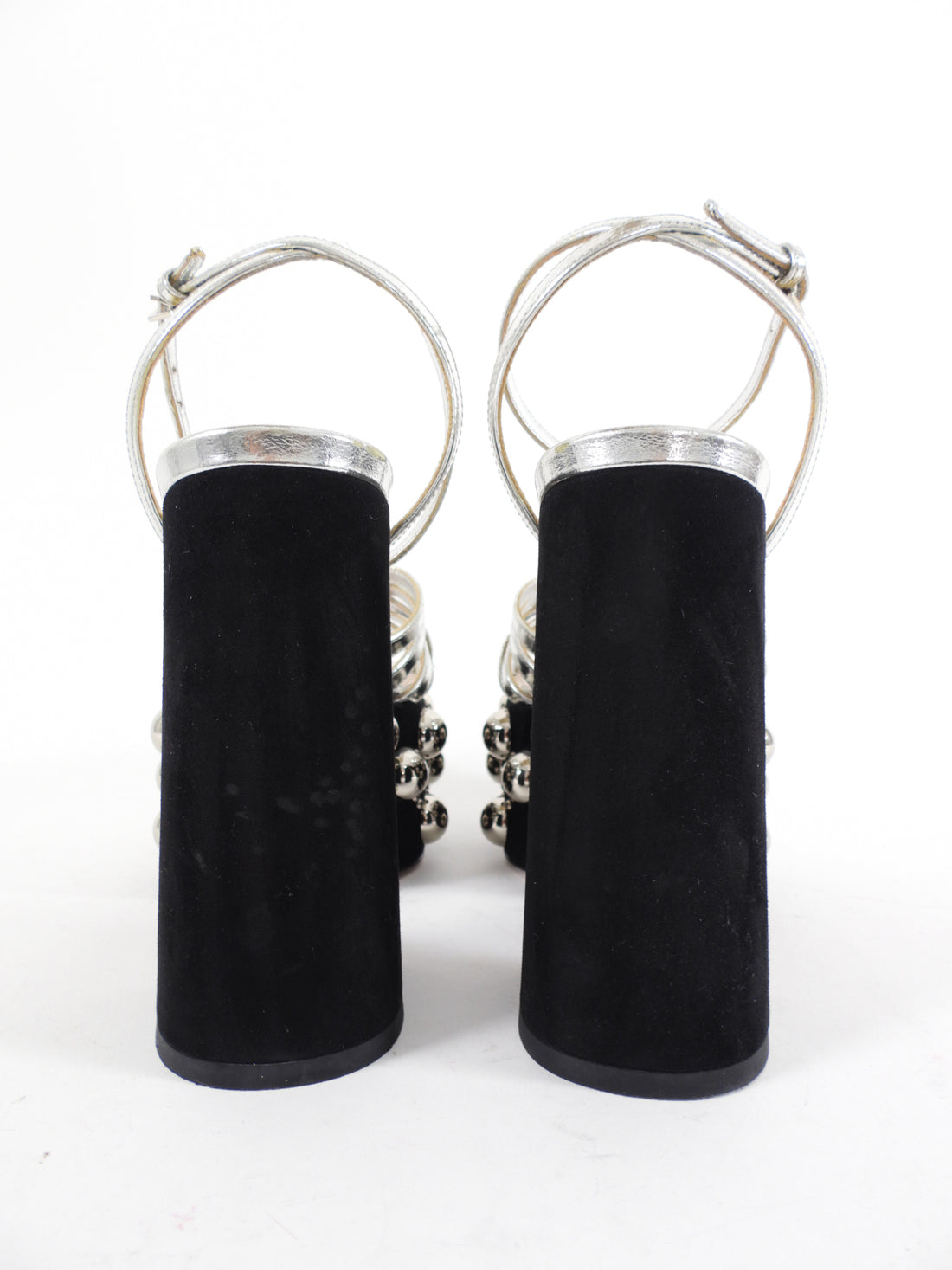 Miu Miu Silver Metallic Stud Chunky Platform Sandals - 36.5