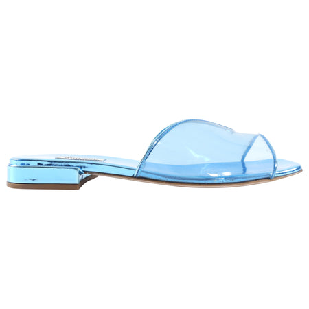 Miu Mu Blue Metallic Leather Clear Flat Sandals - 39.5