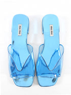Miu Mu Blue Metallic Leather Clear Flat Sandals - 39.5