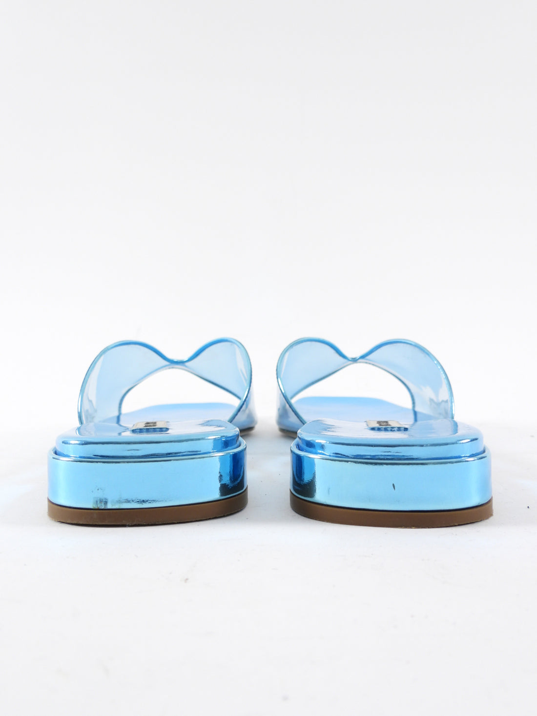 Miu Mu Blue Metallic Leather Clear Flat Sandals - 39.5