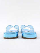 Miu Mu Blue Metallic Leather Clear Flat Sandals - 39.5