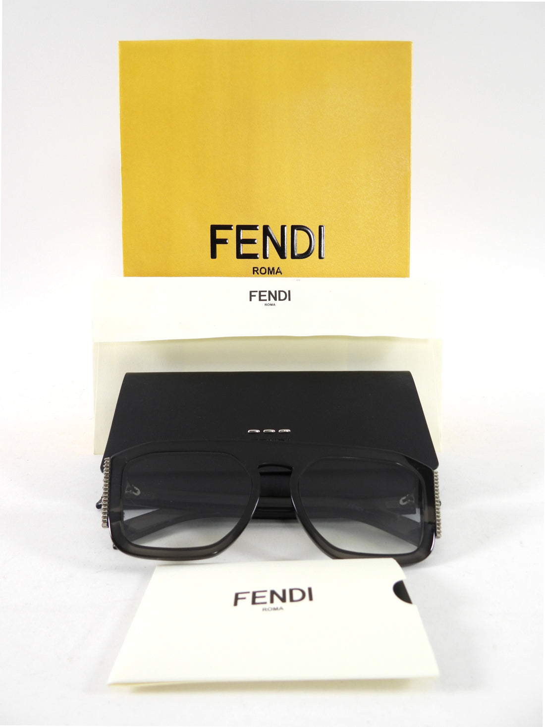 Fendi Freedom Clear Black Acetate Crystal Square Frame Sunglasses