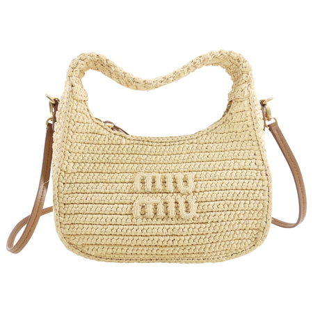 Miu Miu Wander Natural Raffia Crochet Crossbody Bag