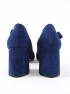 Miu Miu Navy Blue Suede Block Heel Ribbon Pumps - 40