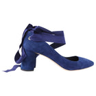 Miu Miu Navy Blue Suede Block Heel Ribbon Pumps - 40