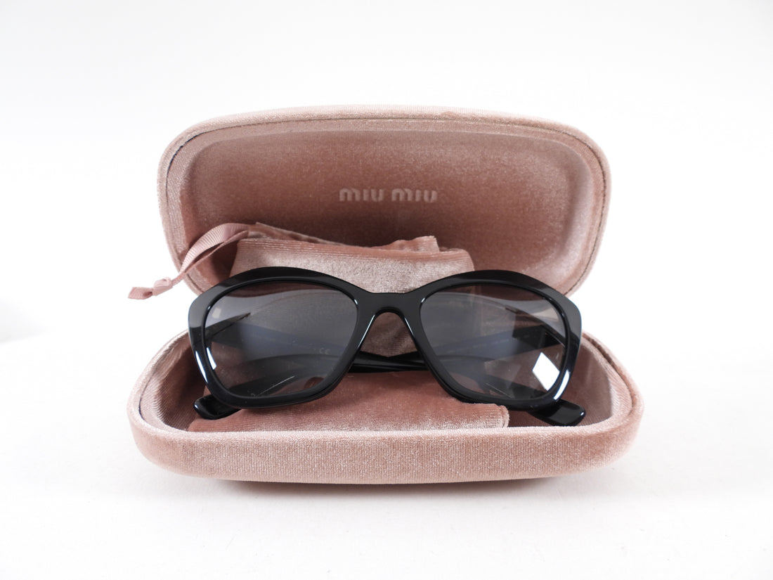 Miu Miu Black Cat Eye Acetate Sunglasses with White Logo