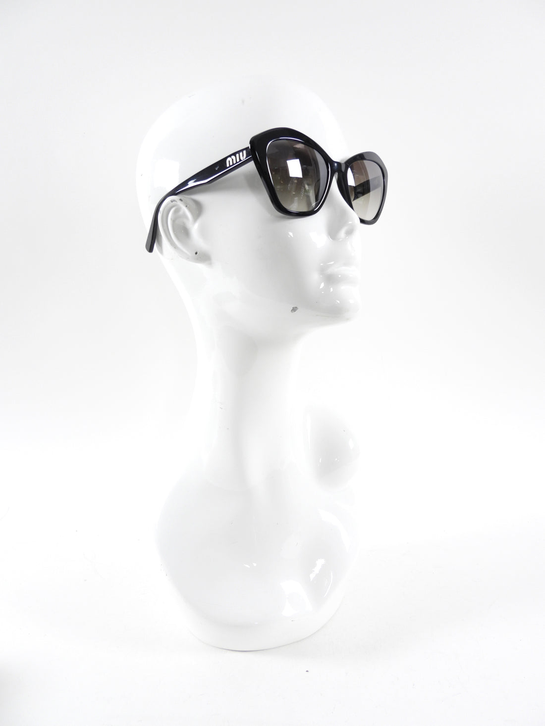 Miu Miu Black Cat Eye Acetate Sunglasses with White Logo