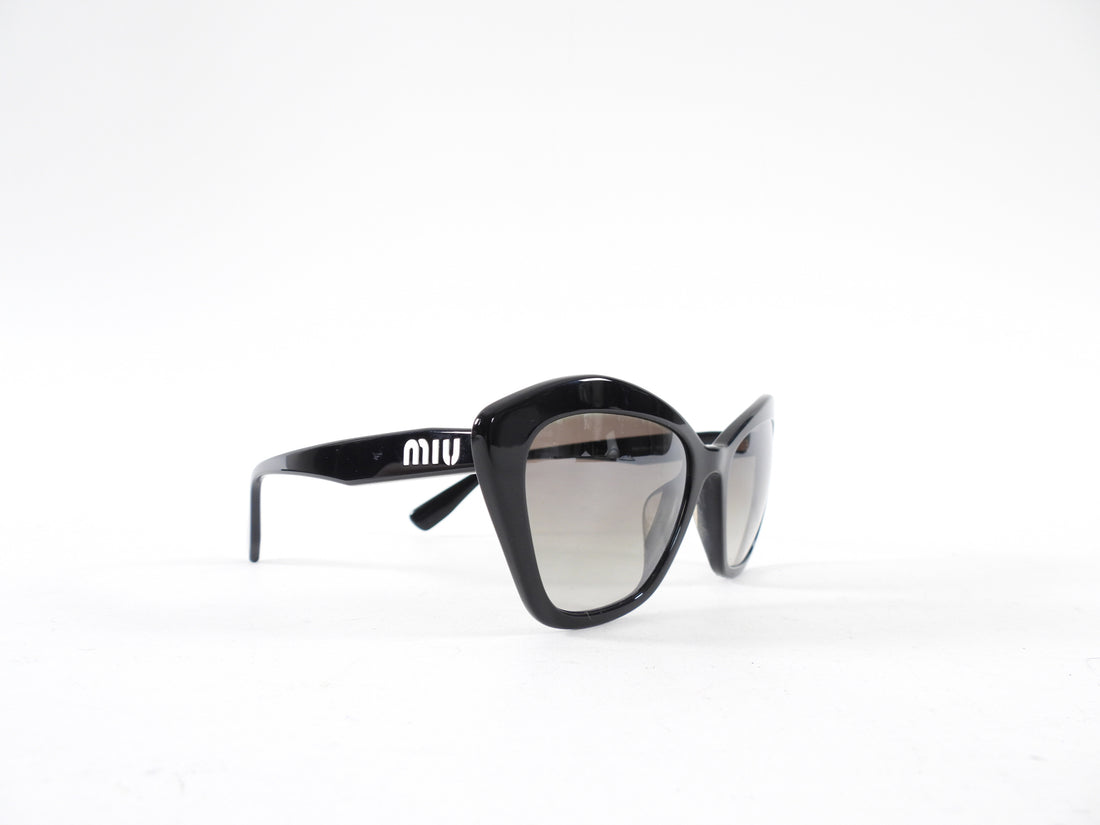 Miu Miu Black Cat Eye Acetate Sunglasses with White Logo