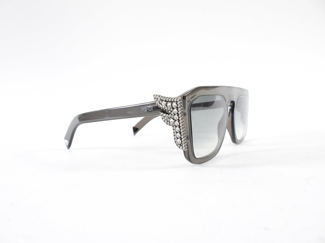 Fendi Freedom Clear Black Acetate Crystal Square Frame Sunglasses