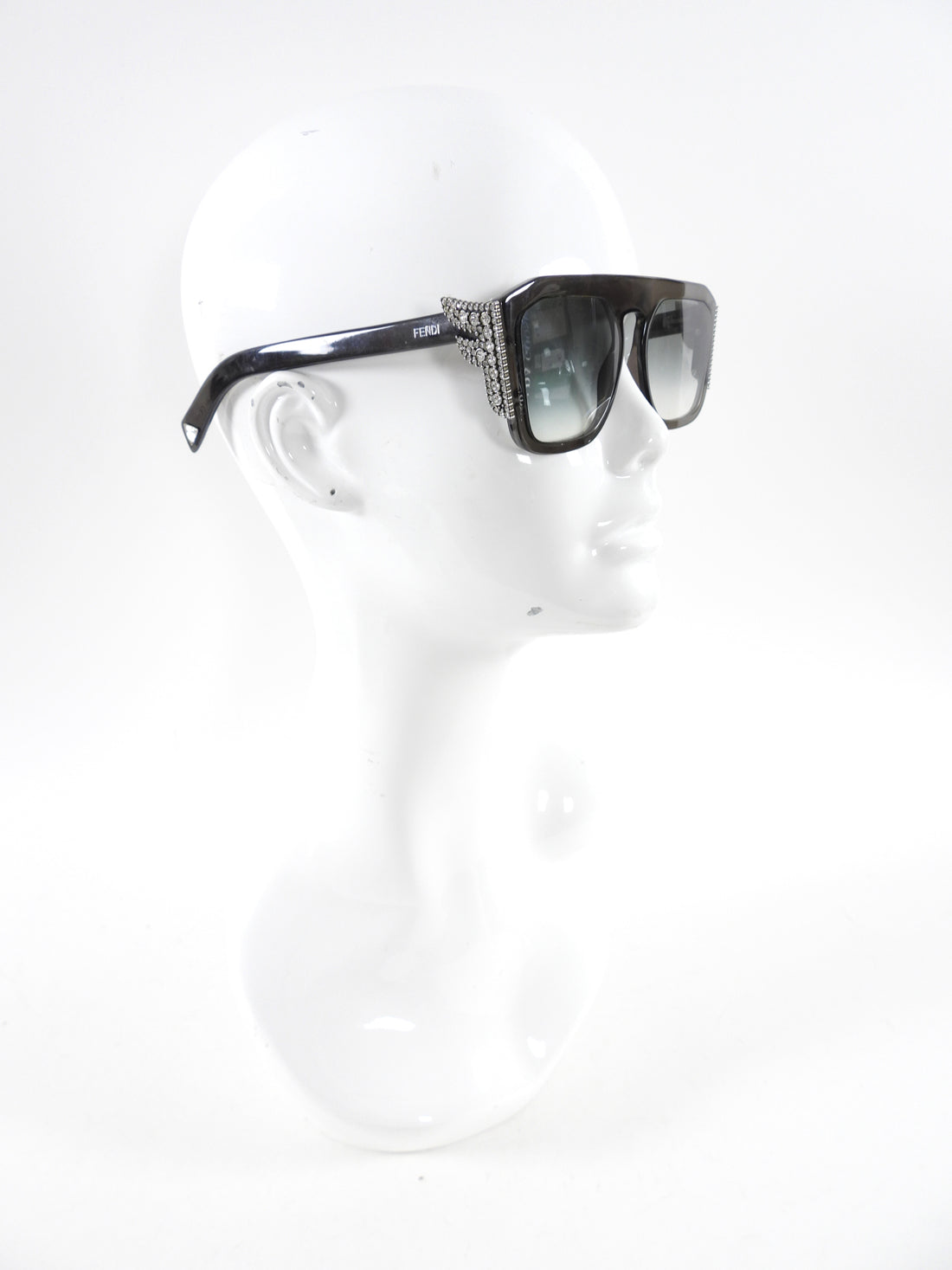 Fendi Freedom Clear Black Acetate Crystal Square Frame Sunglasses